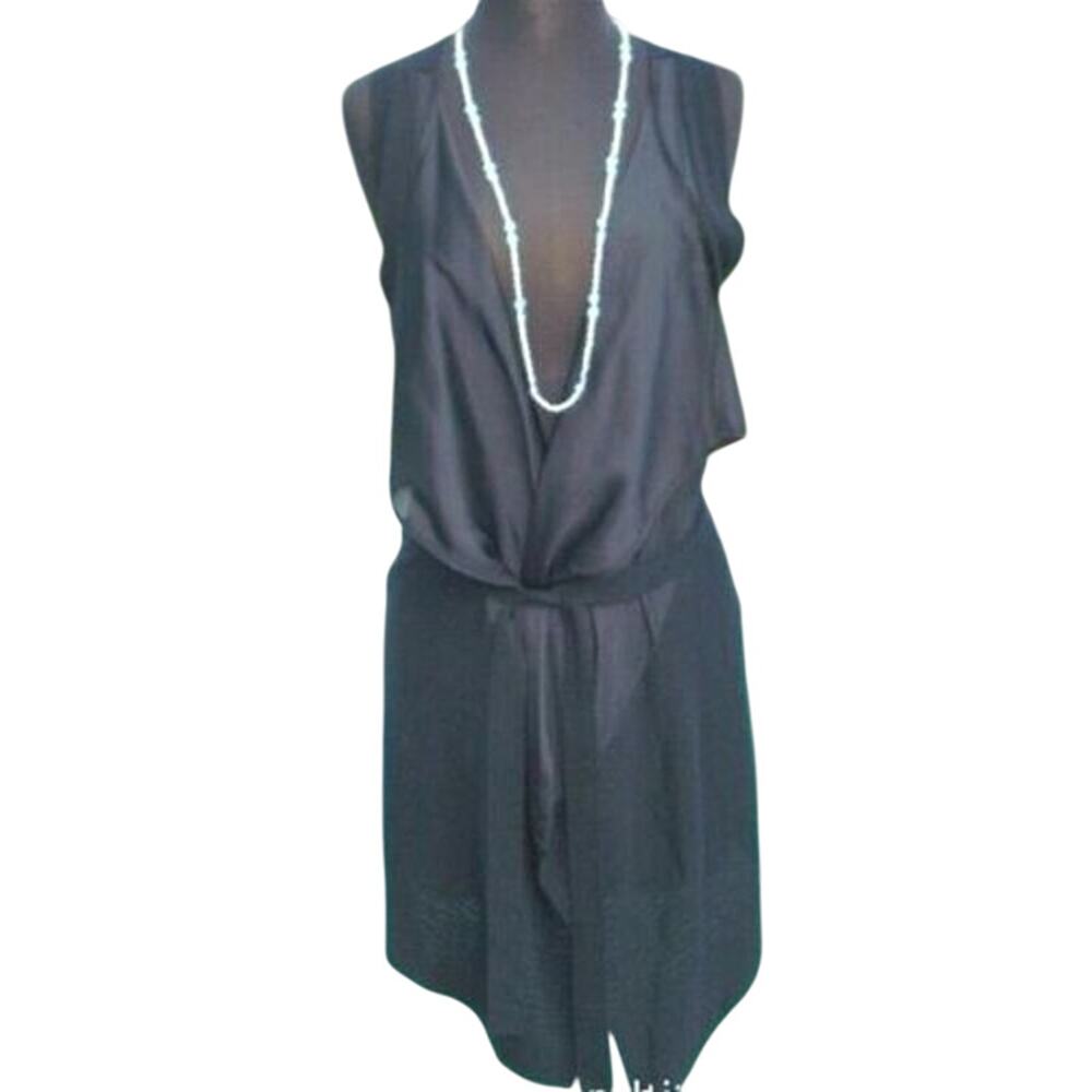 Cache Black Cover Up Shrug Wrap Top New Stretch Self Belt Asymmetric $98 NWT